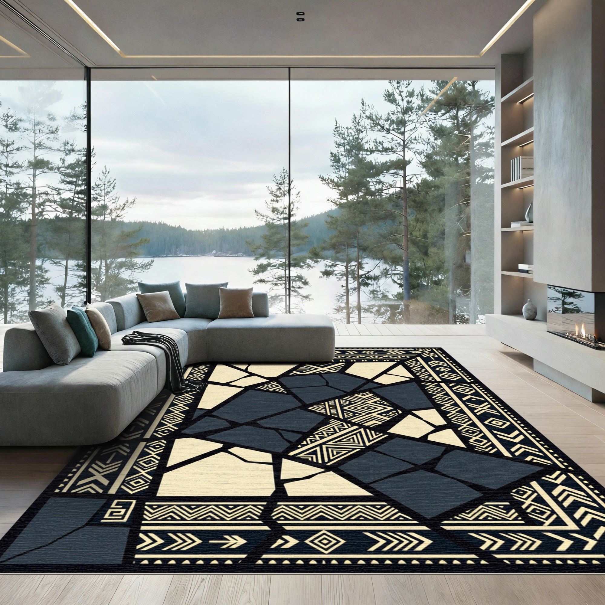 Tribal Blue Fragment Geometric Rug