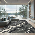 Modern Abstract Monochrome Liquid Marble Rug