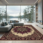 Dark Burgundy Palm Leaf Medallion Rug