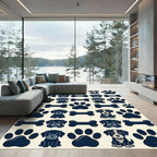 Cute Navy Canine Paw and Bone Rug