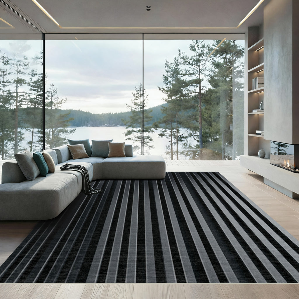 Dark Gray Vertical Ribbed Rug