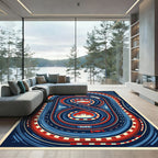 Abstract Red and Blue Race Track Rug