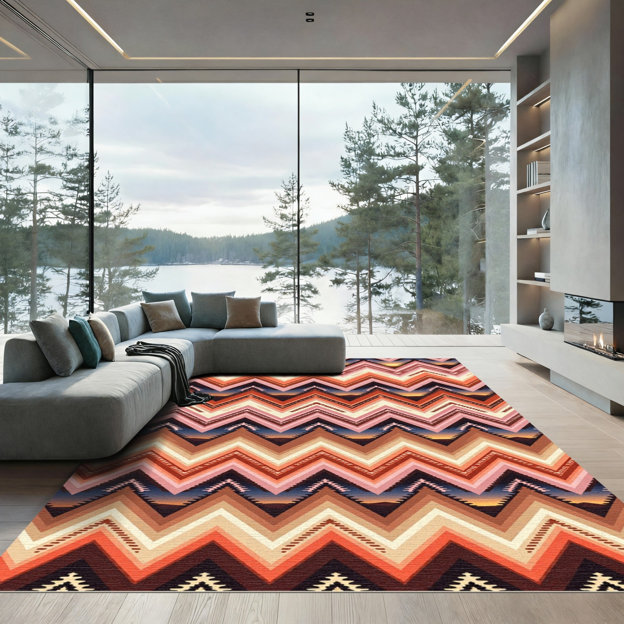 Rustic Southwestern Sunset Chevron Rug
