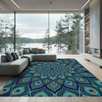 Vibrant Peacock Feather Mandala Medallion Rug