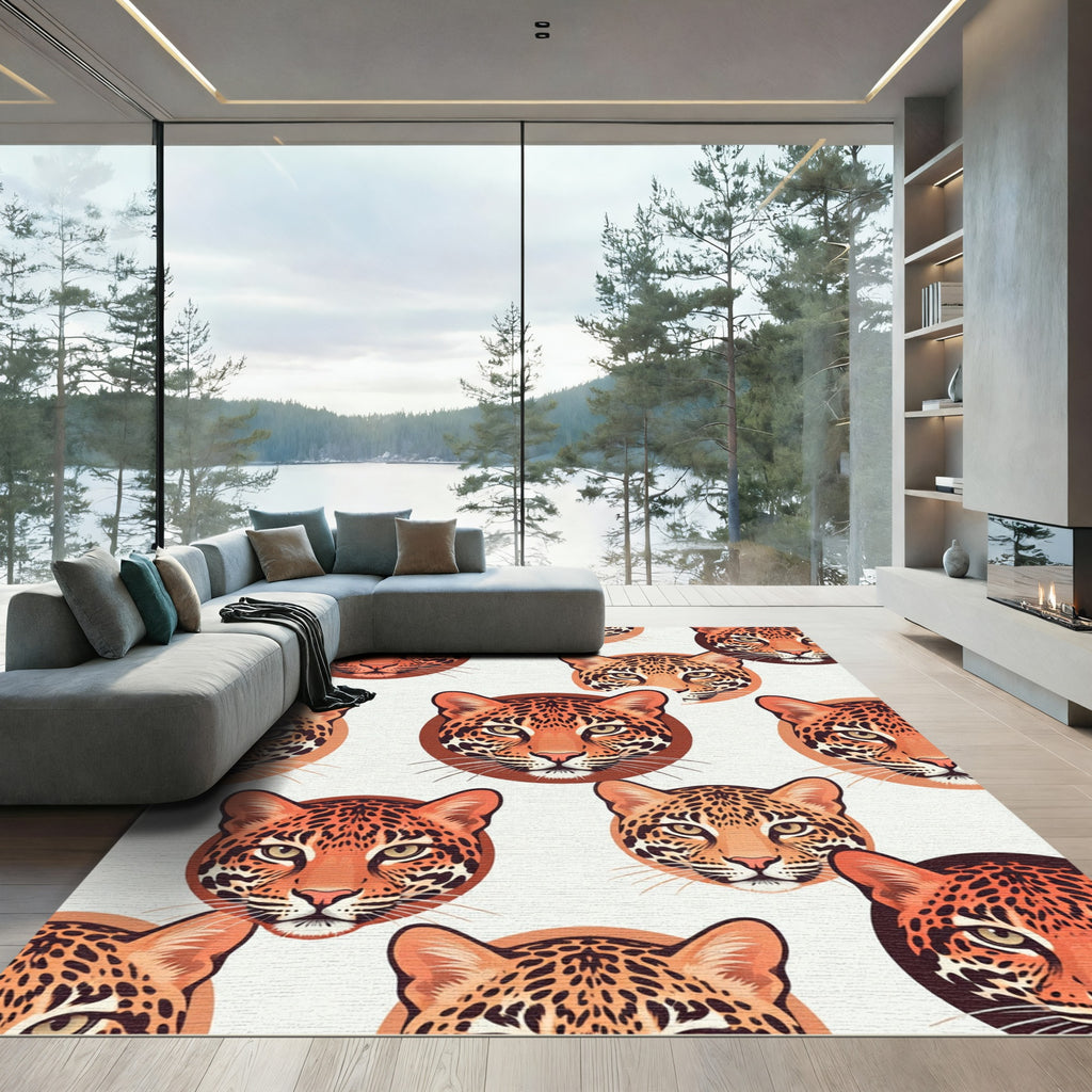 Bold Golden Leopard Face Repeat Rug