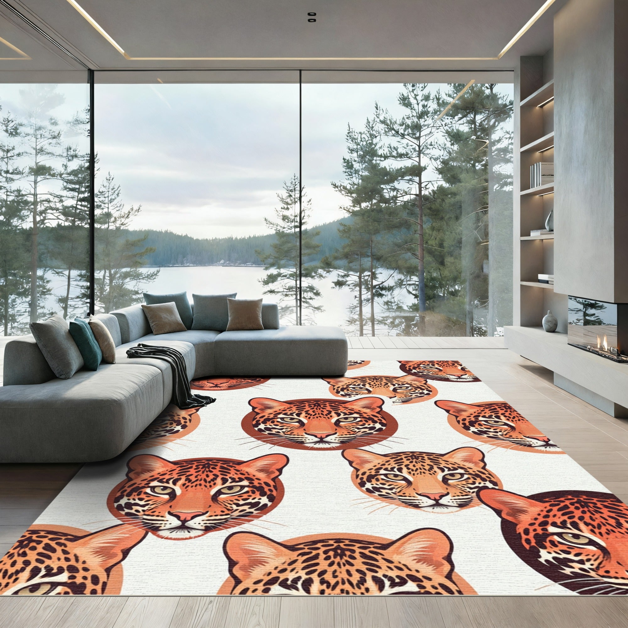 Bold Golden Leopard Face Repeat Rug