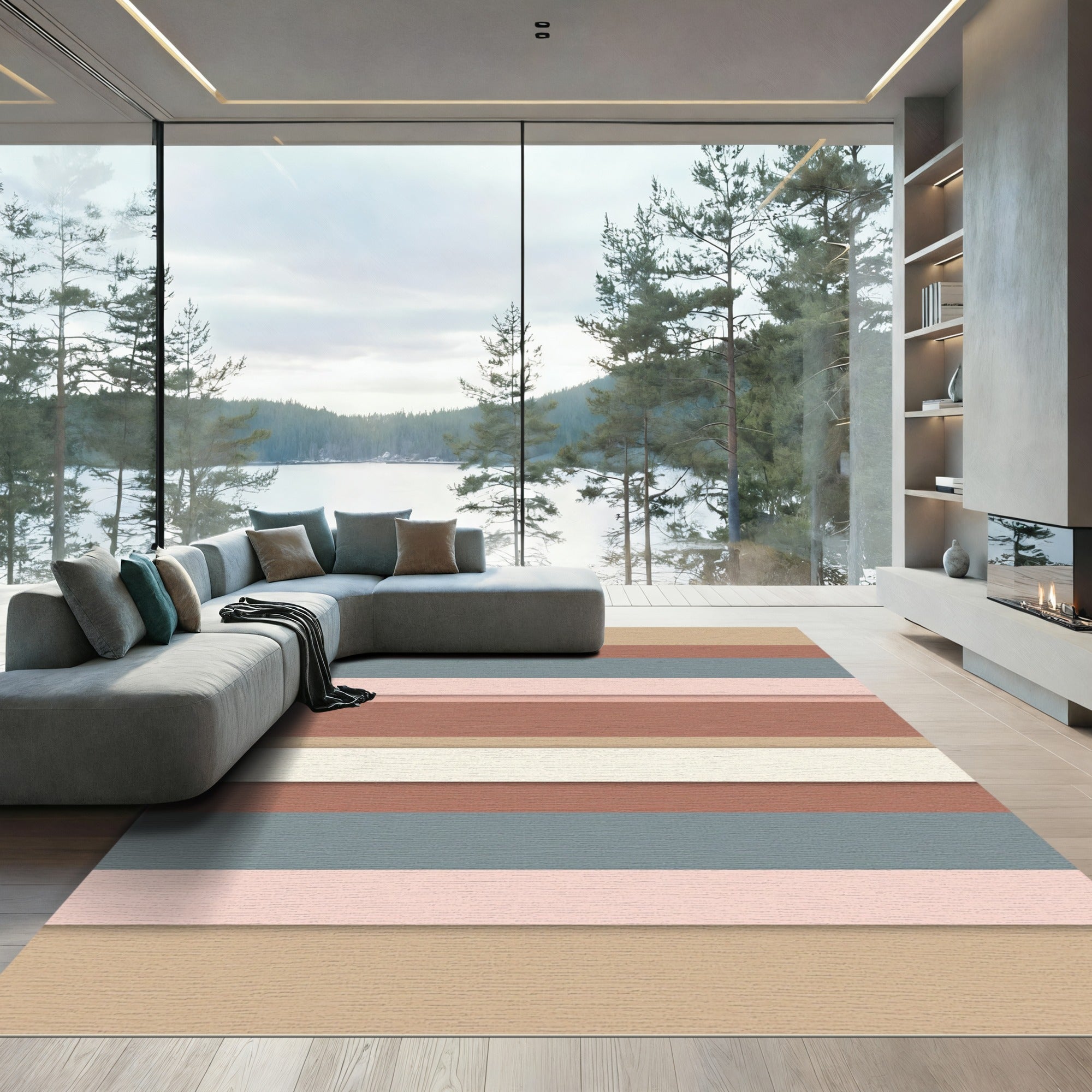 Earthy Terracotta Slate Pink Stripe Rug