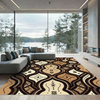Earthy Brown Linear Tribal Geometric Rug