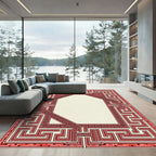 Crimson Maze Geometric Medallion Border Rug