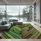 Botanical Fern Leaf Herringbone Wood Plank Rug