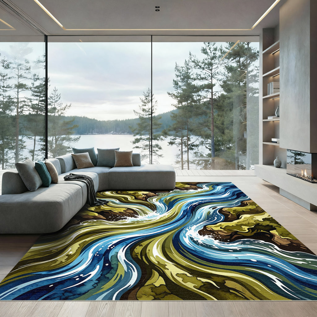 Abstract Flowing River Currents Art Rug