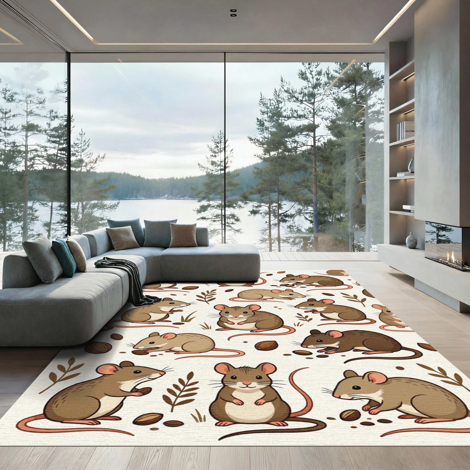 Cute Whimsical Mouse Woodland Field Rug