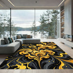 Liquid Gold Abstract Ink Swirl Rug