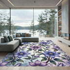 Elegant Purple Clematis Botanical Floral Rug