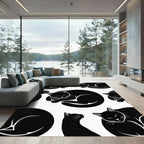Black Sleeping Cats Repeating Pattern Rug