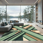 Geometric Sage and Cream Architectural Abstract Rug