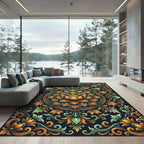 Ornate Emerald and Gold Lotus Medallion Rug