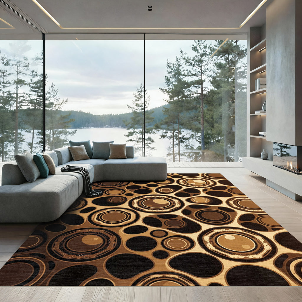 Abstract Bronze Cellular Spheres Rug