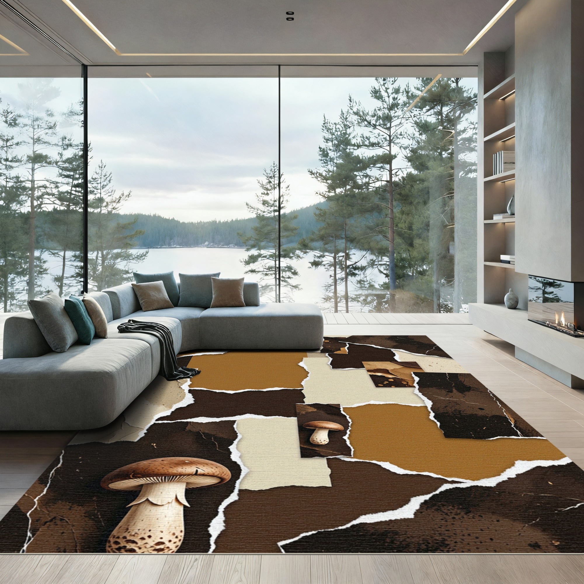 Earthy Mushroom Collage Torn Paper Rug