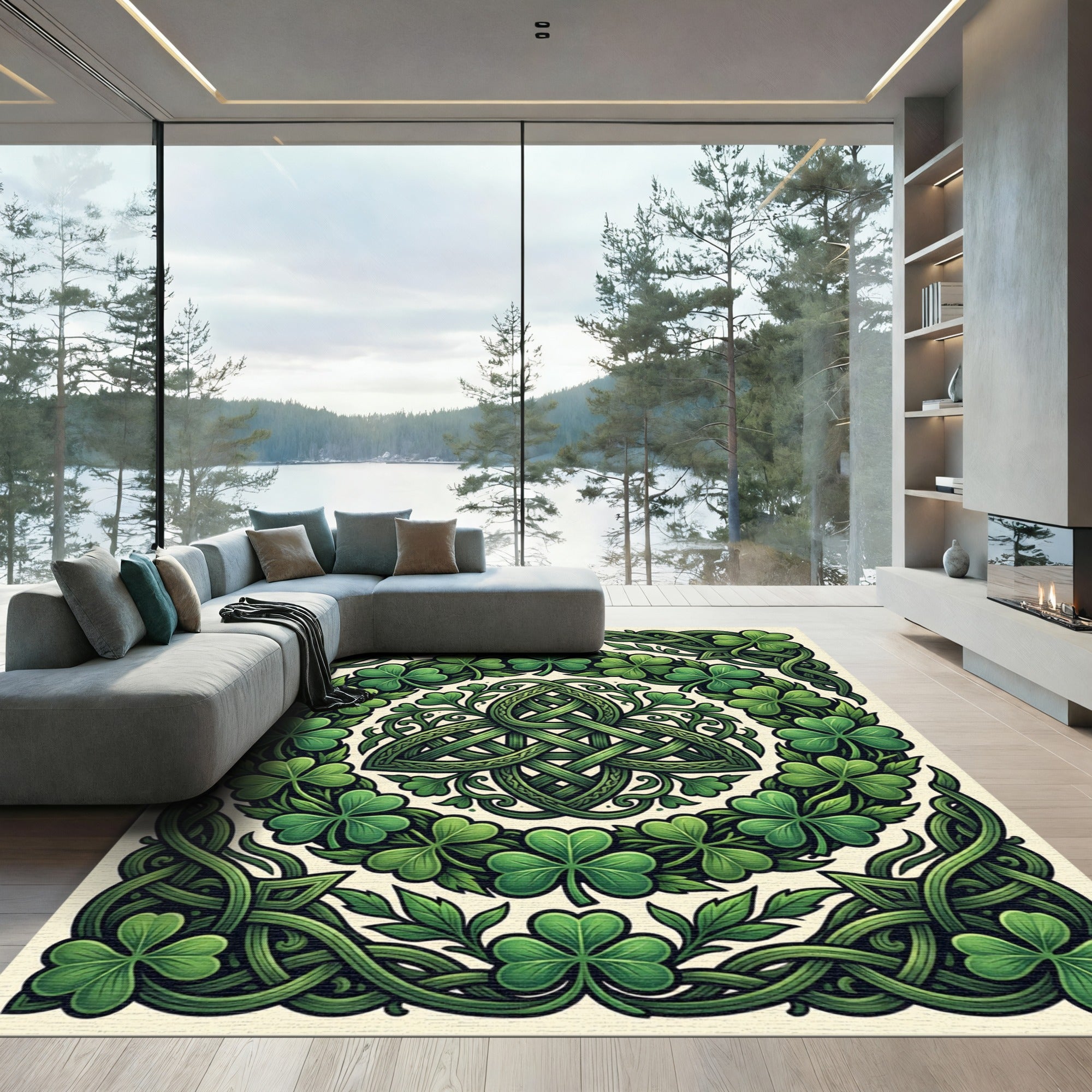 Celtic Knot Shamrock Verdant Border Rug
