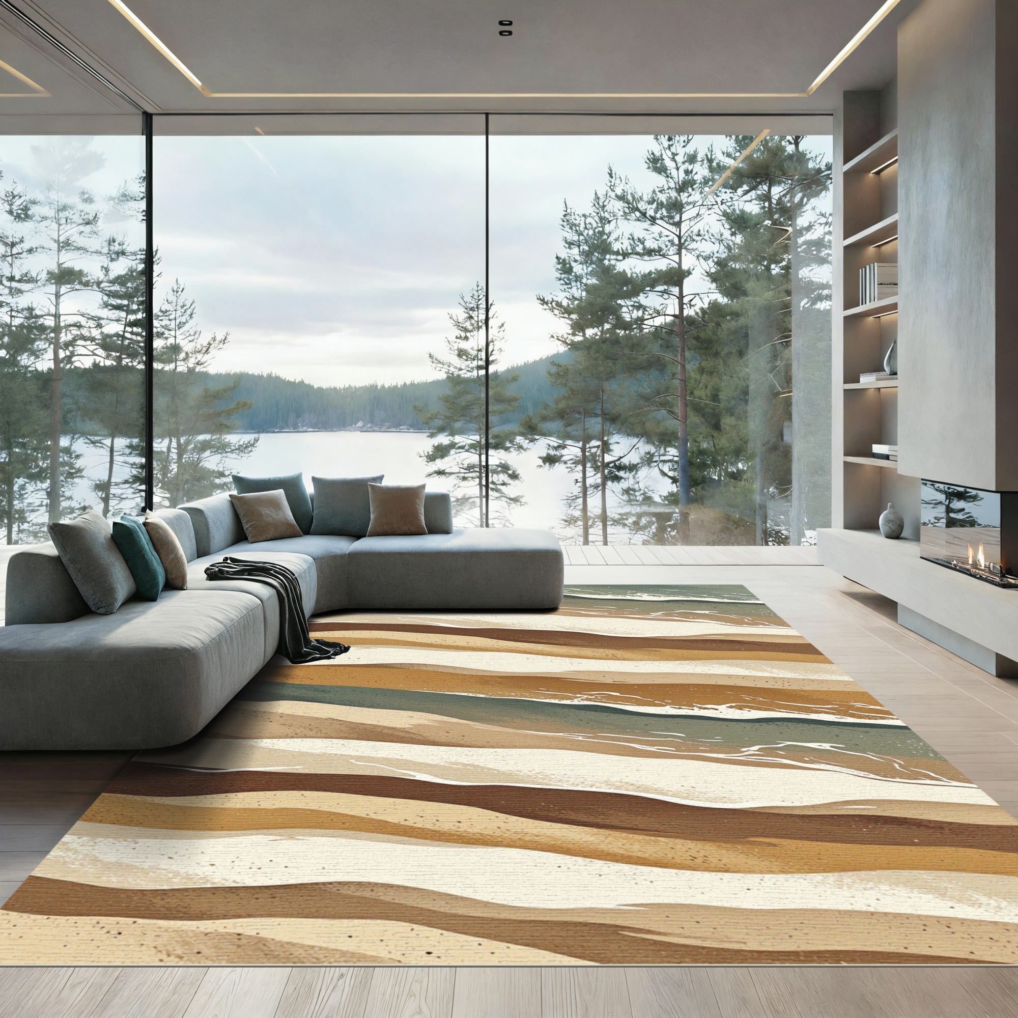 Earthy Dune Abstract Wave Rug