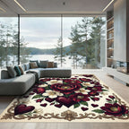 Crimson White Floral Heart Garland Rug