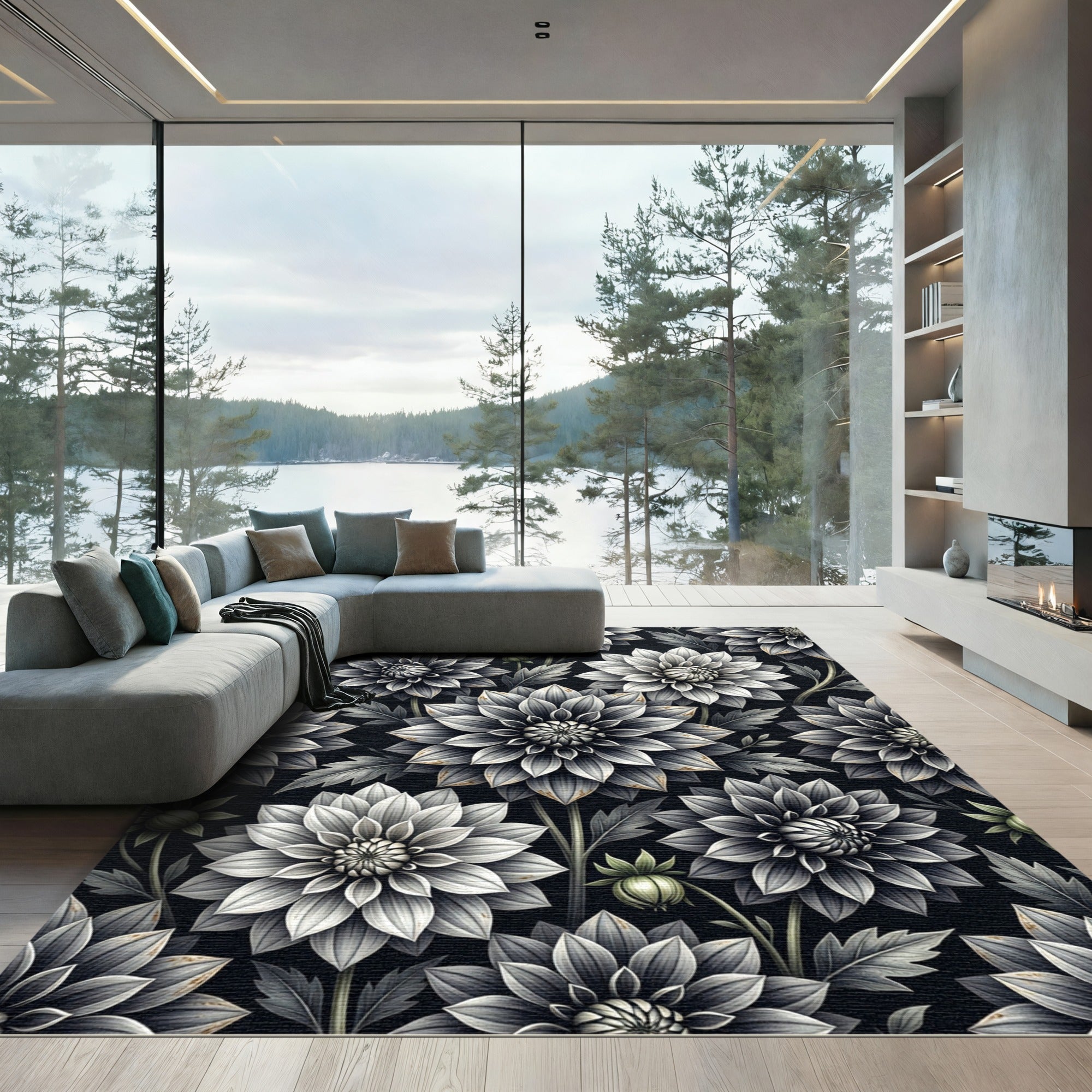 Monochromatic Dahlia Garden Botanical Rug