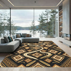 Earthy Gold Geometric Wheat Swirl Rug