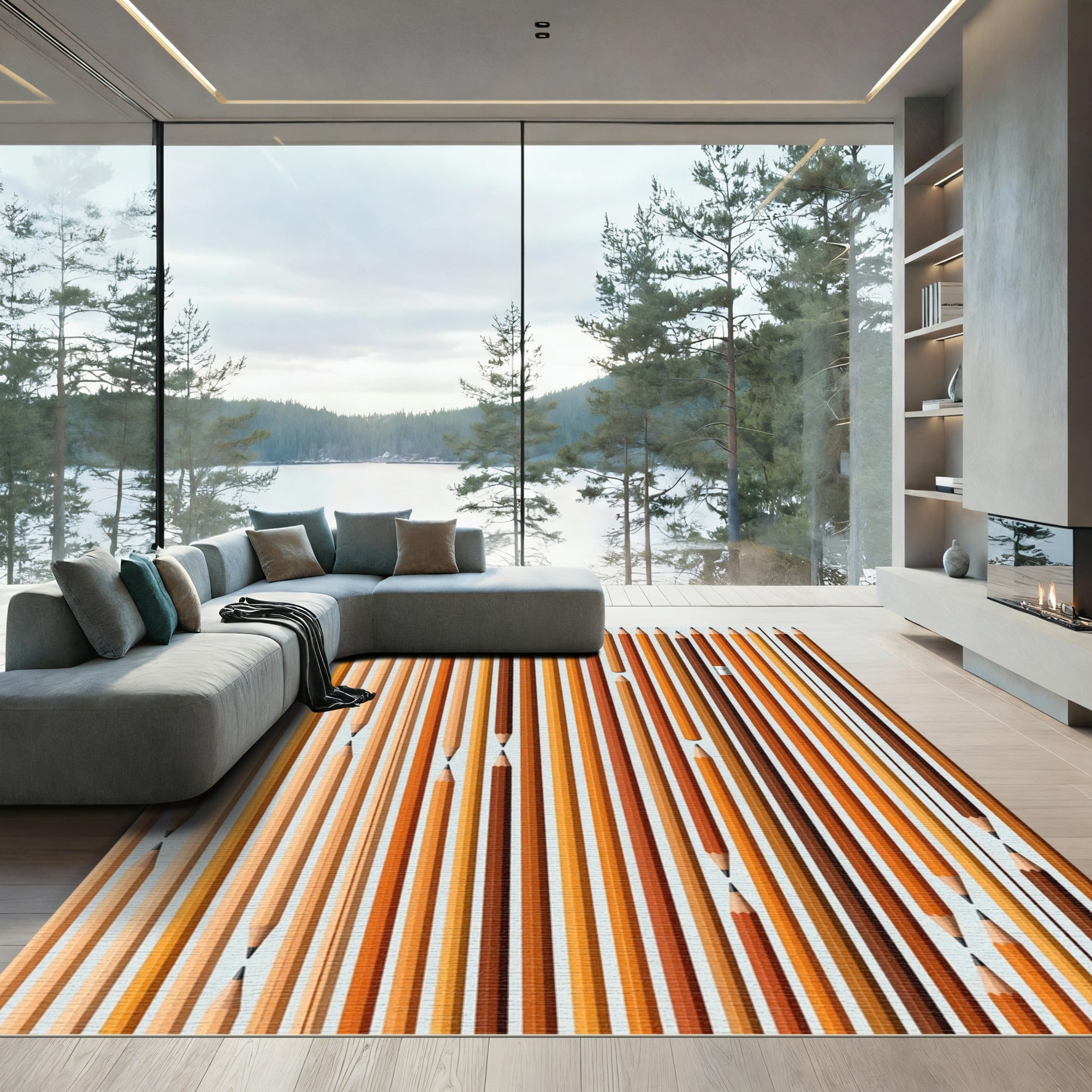 Gradient Pencils Abstract Vertical Arrangement Rug