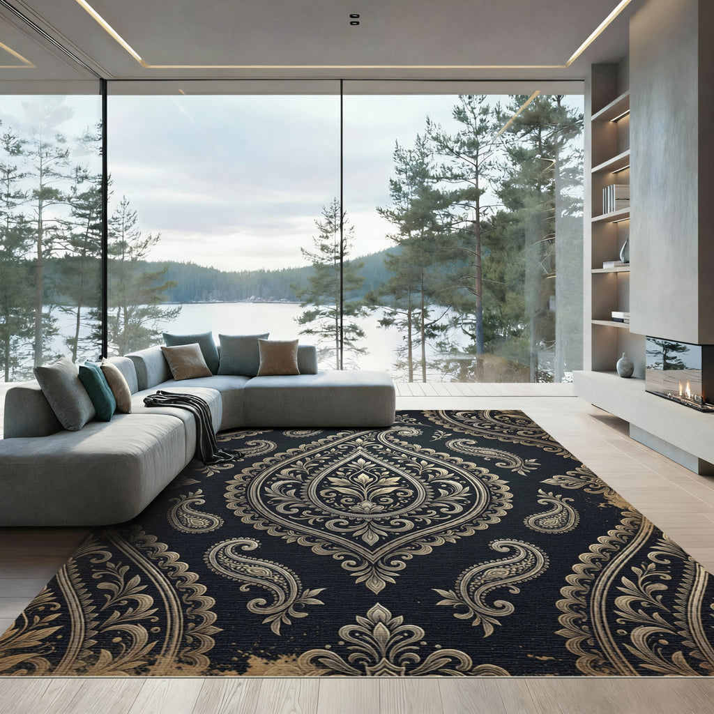 Ornate Gold Paisley Tear Drop Rug