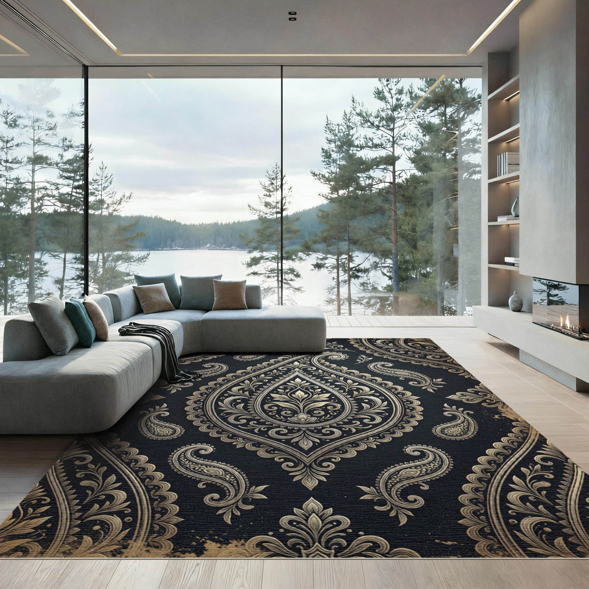Ornate Gold Paisley Tear Drop Rug