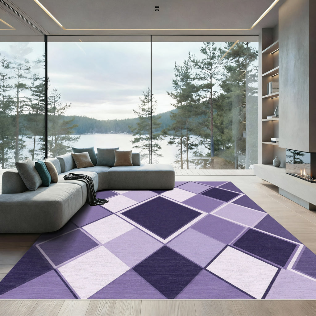 Sophisticated Purple Violet Argyle Geometric Rug