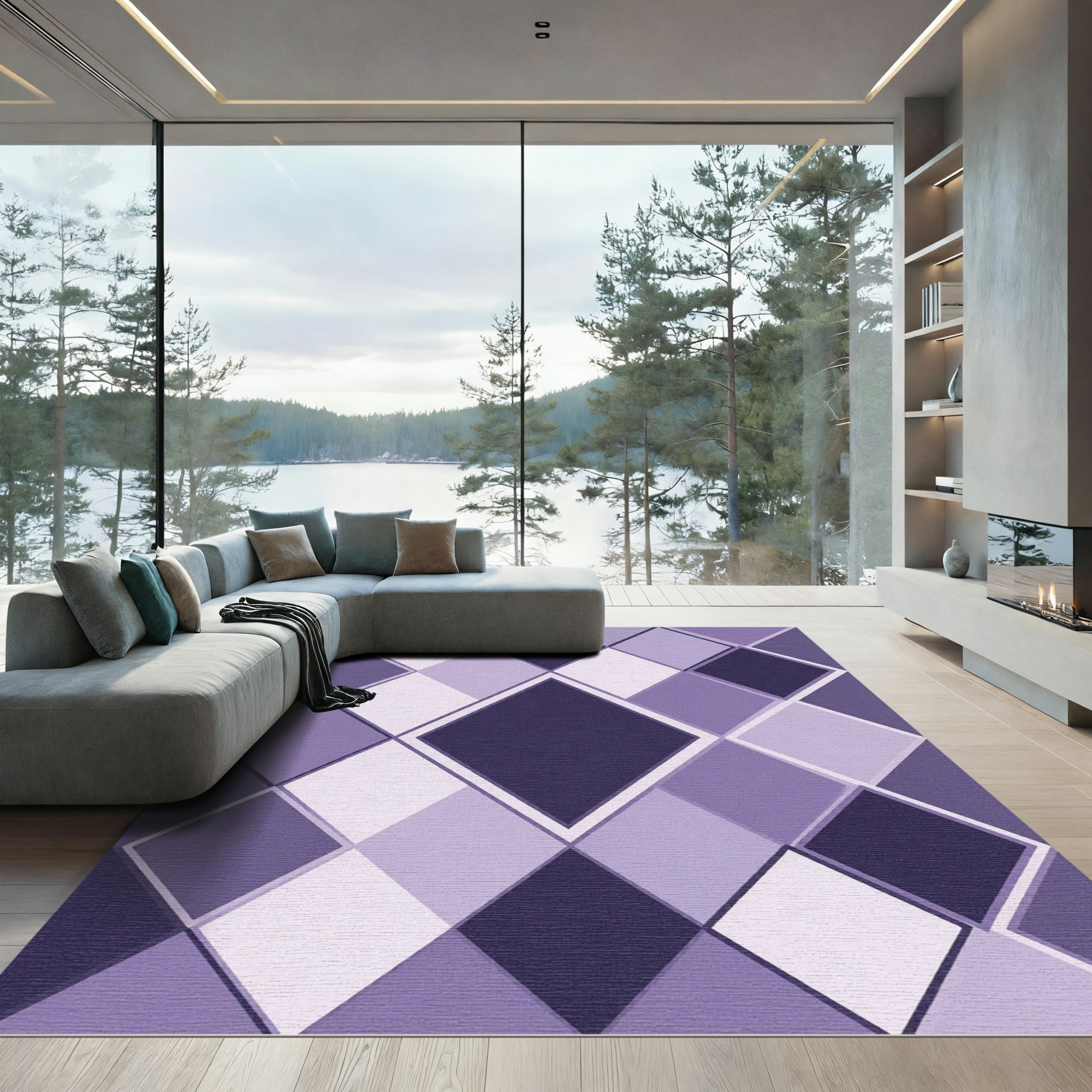 Sophisticated Purple Violet Argyle Geometric Rug