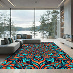 Vibrant Teal Orange Mandala Bloom Rug