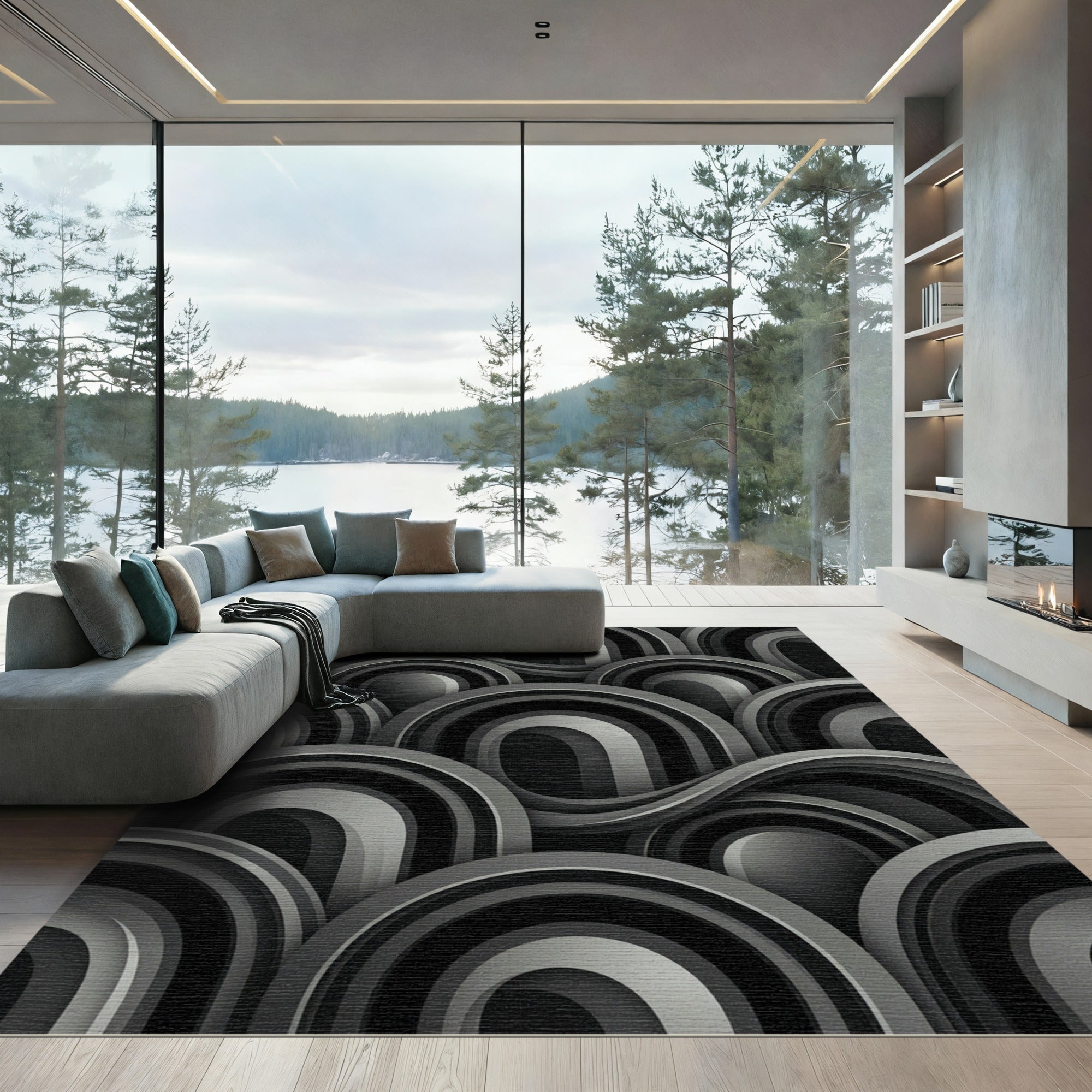 Monochromatic Arch Waves Rug