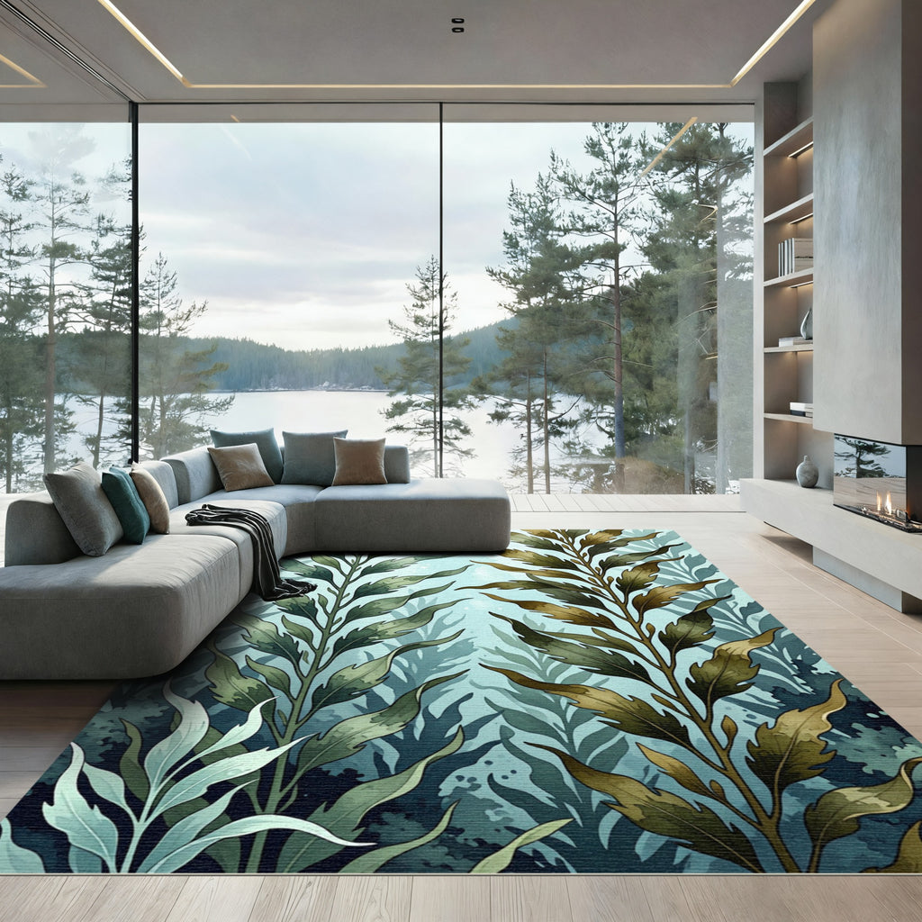 Ethereal Seaweed Frond Botanical Verdant Rug