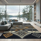 Geometric Golden Grey Aztec Diamond Rug