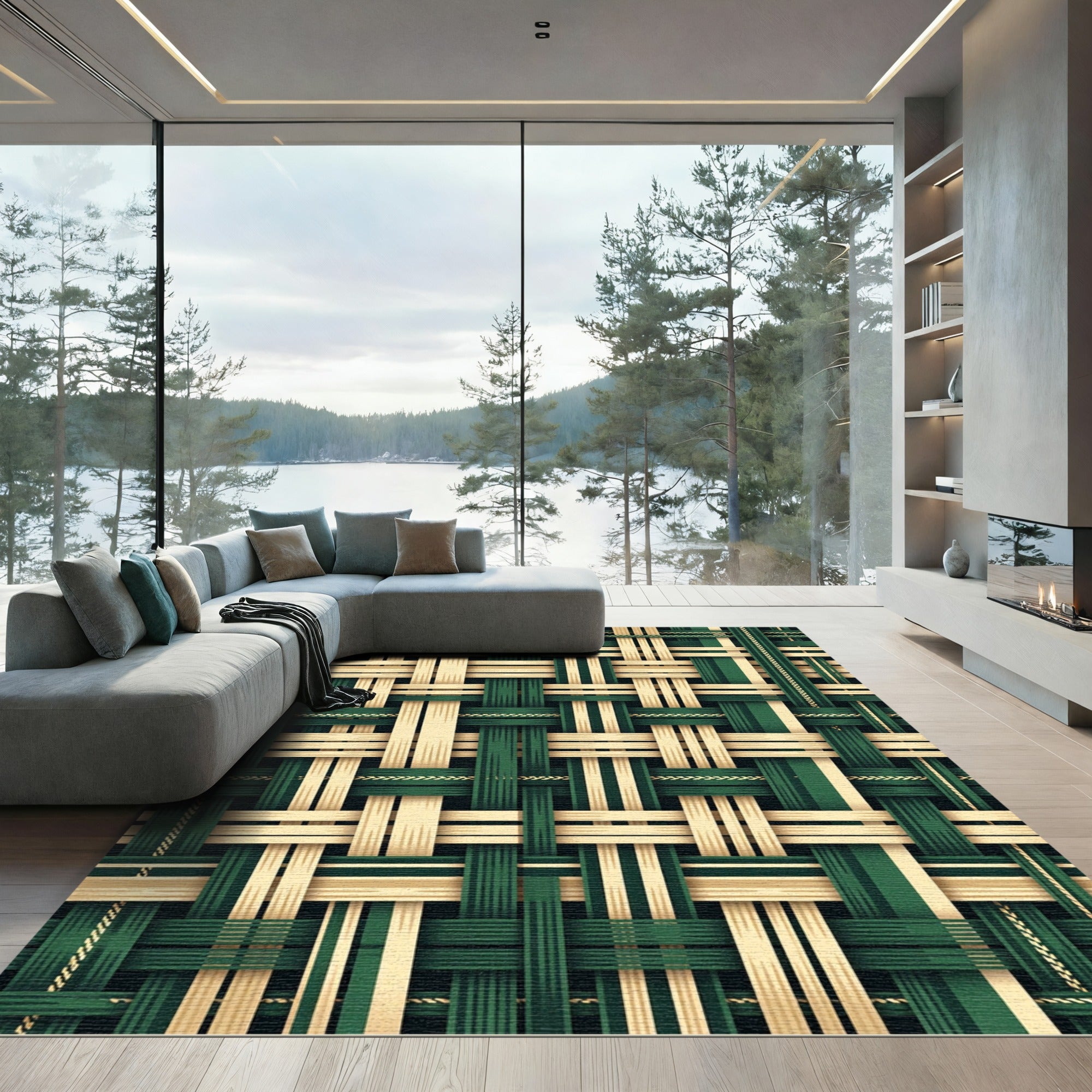 Emerald Beige Woven Geometric Rug