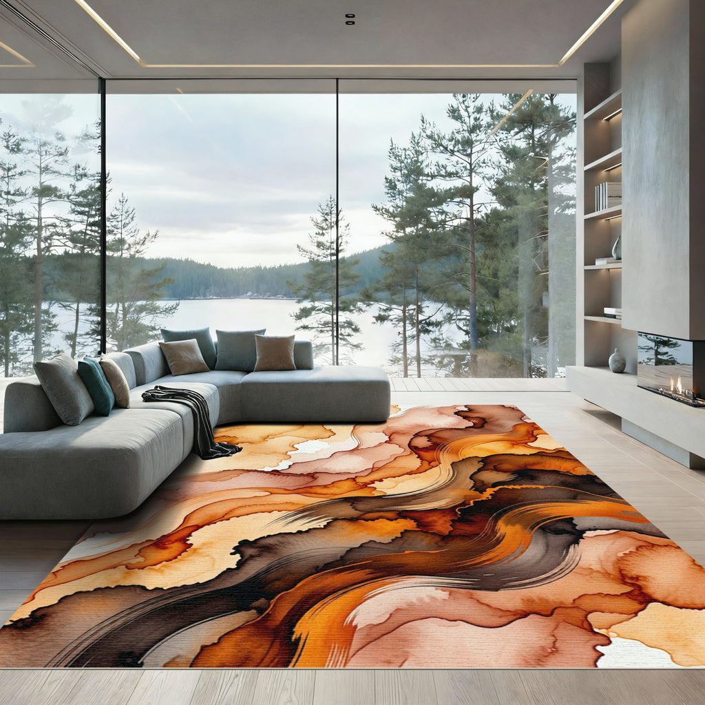 Abstract Earth Tone Fluid Wave Flow Rug