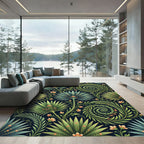 Lush Green Tropical Foliage Swirl Rug