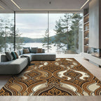 Elegant Bronze Damask Scroll Medallion Rug