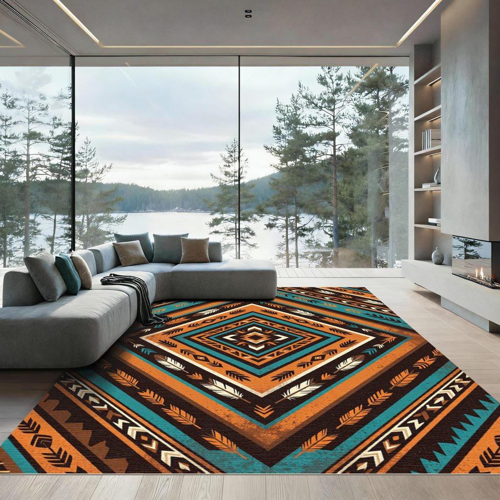 Geometric Feather Tribal Diamond Rug