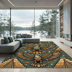 Golden Eagle Aztec Pyramid Green Rug