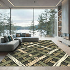 Layered Sage Olive and Cream Woven Grid Rug