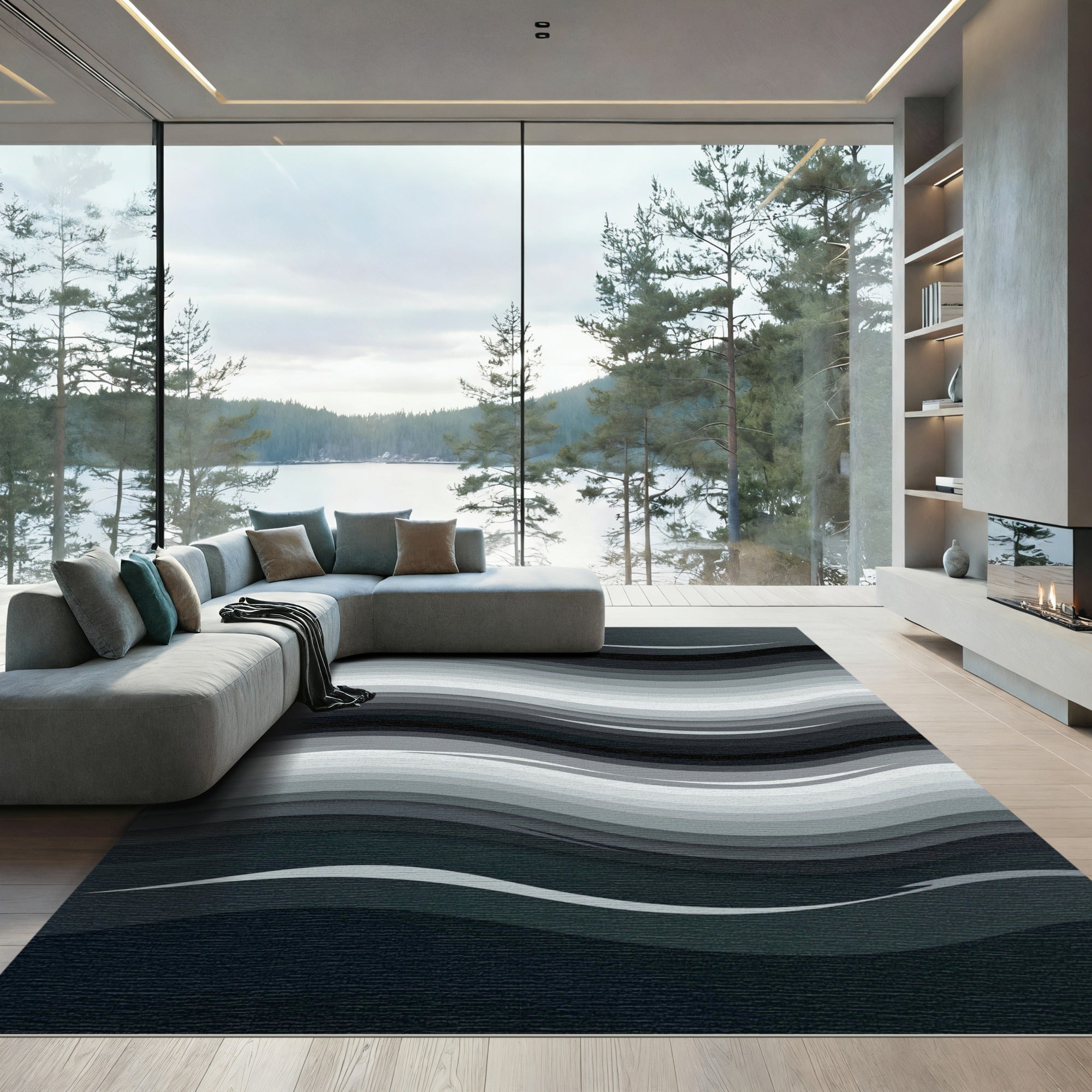 Monochromatic Abstract Wavy Layered Flow Rug