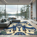 Regal Blue Floral Swag Tassel Medallion Rug