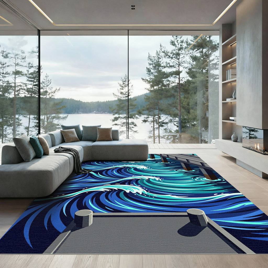 Vibrant Blue Nautical Swirls Rug