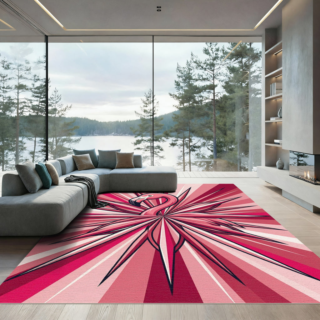Pink Flamingo Burst Radial Rug