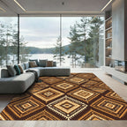 Earthy Brown Geometric Aztec Diamond Rug