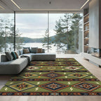 Olive Green Boho Eye Diamond Lightning Rug